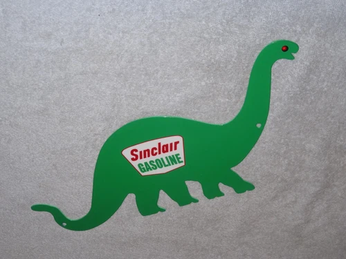 VINTAGE SINCLAIR GASOLINE W/ DIE-CUT DINO THE DINOSAUR 15" METAL GAS & OIL SIGN!