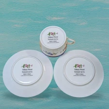 Tiffany & Co. Floral Tea Cup & Saucer Set Blue & White Gold Trim Excellent