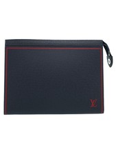 Louis Vuitton Taiga Black Leather Pochette Voyage Clutch Bag