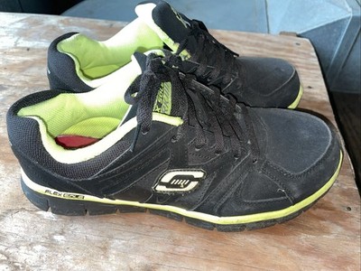 Sketchers Alloy/ Steel Toe Flex Sole Work Slip Resistant Lime Black Shoes Men 9