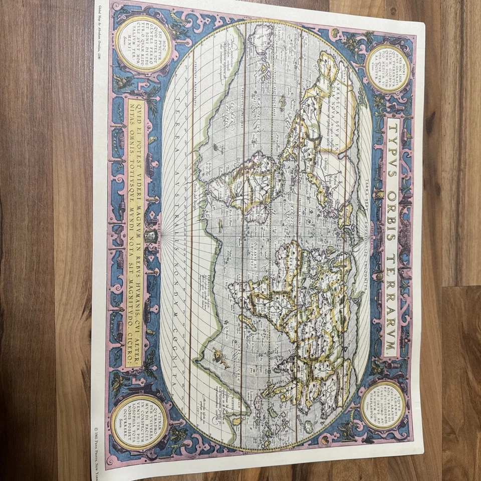 Vintage 1590 World Map Print by Abraham Ortelius 21 1/2" x 19 1/2" - Image 3 of 4