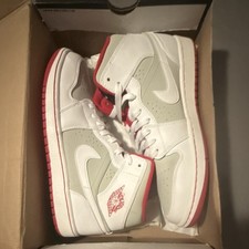Jordan 1 Mid Hare 2015 White Light Silver Red 719551-123 Men’s Size 10 w/ OG Box