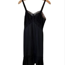 Vintage One of a Kind Black Slip Dress Lace Trim on Hemline and Top Size Small