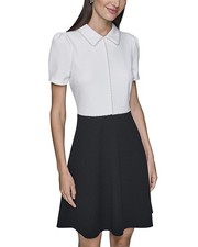 Karl Lagerfeld Paris Scuba Crepe Fit Flare Dress Women's 12 Soft White/Black