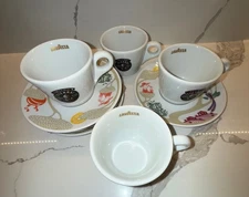 Set of 4 Lavazza Coffee La Reserva de Tierra Ceramic Cappucino Cups & Saucers