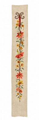 Vintage Floral Embroidered Linen Panel Crewel Style Needlework Finished Piece