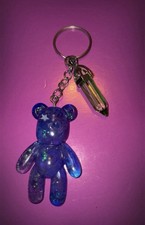 Handmade Resin Blue Purple Glitter Teddy Bear Crystal Keychain Gift