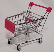 Mini Silver  Dark Pink Metal Grocery Shopping Cart For Dolls  Holiday Elf