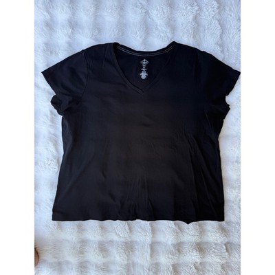 St. John's Bay Essential Tee Womens 3X Black V-Neck Short Sleeve 100% Cotton Top
