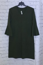 Talbots Sweater Dress Womens Large Olive Green Knit 3/4 Sleeve Stretch Midi