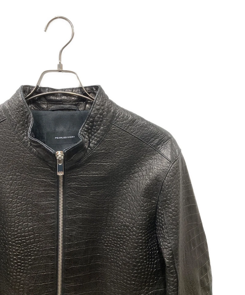 pearled ivory Embossed leather jacket Size: M Black Men - Image 4 of 4