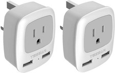 Power Plug Adapter with 2 USB 1 Outlet for US Travel to London Ireland Malaysia