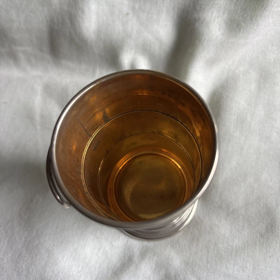 Taza plegable vintage hecha en Alemania. "Vidrio de chupito de placa de plata de 3""" Foto 3 de 4