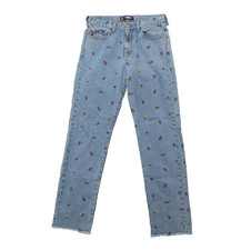 Vintage Bongo Jeans Womens Medium Blue Floral Embroidered High Rise 90s Y2K