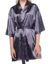 Elegant Satin Kimono Robe - Gray Charcoal 474