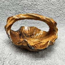 Hand Carved Burl Wood Basket Rustic Folk Art with Handle