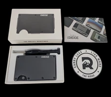 The Ridge Aluminum Gunmetal 221 Slim Wallet Cash Strap Open Box RFID Blocking
