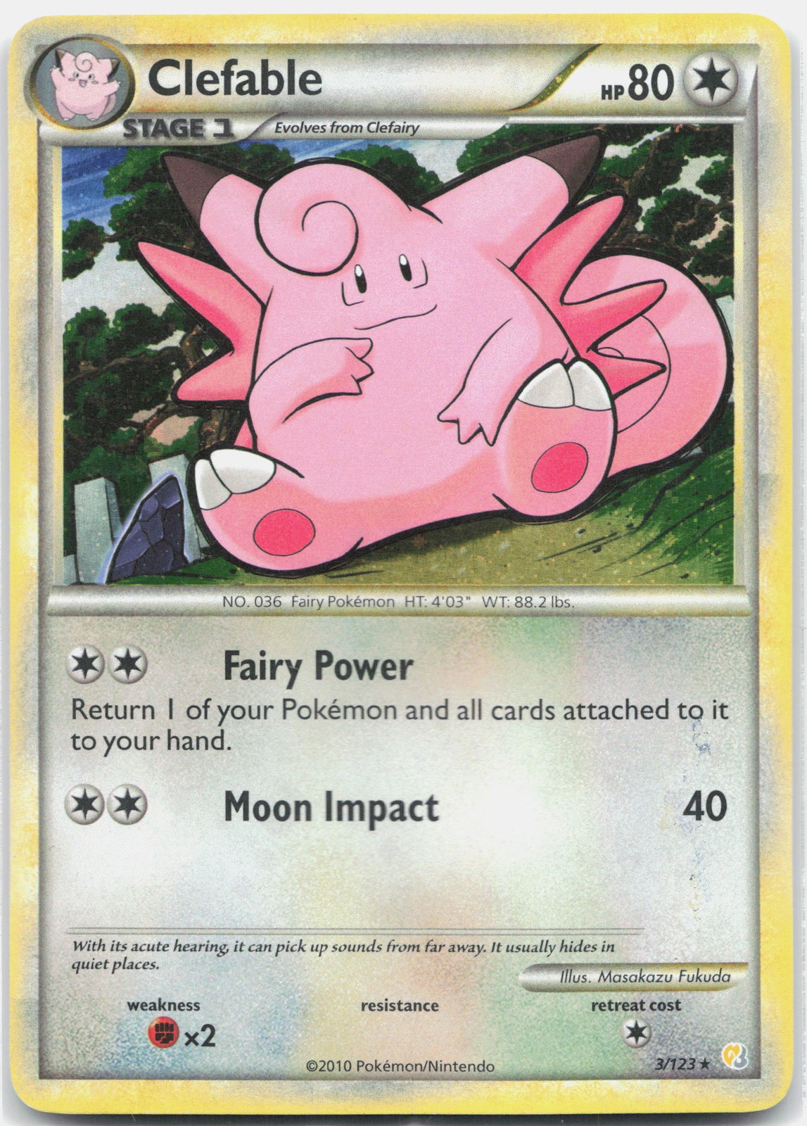 Clefable Holo Rare HeartGold SoulSilver HS Colorless Holofoil 3/123 2010 HP/DMG