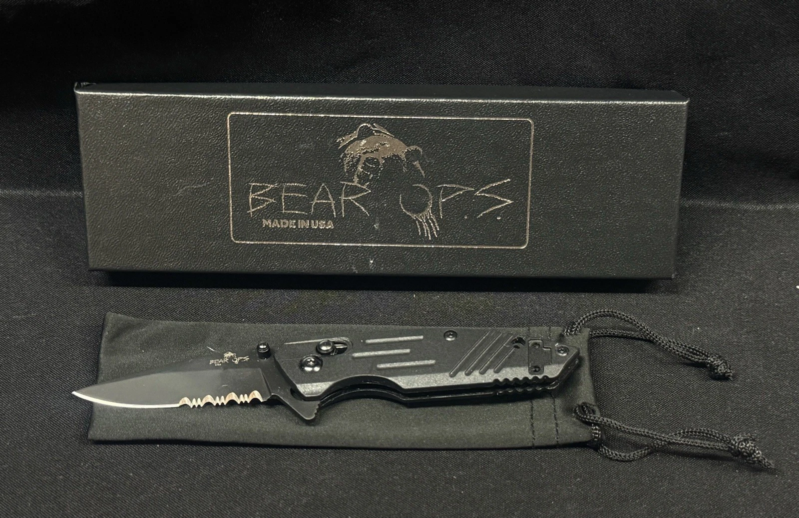 Bear & Son Bear OPS - MC -900-B7-BSR -Serrated Black Drop Point Serrated