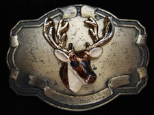 PH05103 VINTAGE 1970s BIG BUCK DEER HEAD COMMEMORATIVE BRASSTONE BELT BUCKLE