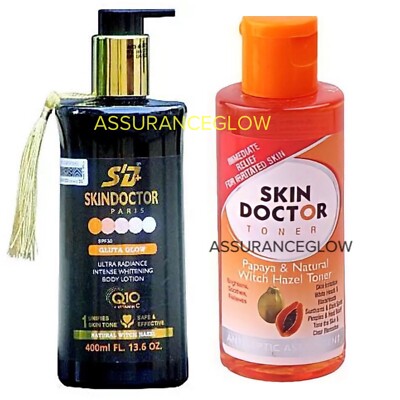 Skin Doctor Gluta Glow Skin Whitening Lotion Körpermilch 400ml + Toner (ORIGINAL)