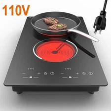 Electric Ceramic Cooktop Stove Top Built-in 2 Burners Radiant Cooktop Induction