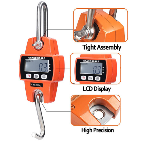 300KG 660LBS Mini Digital Hanging Scale Crane Industrial Hook LCD
