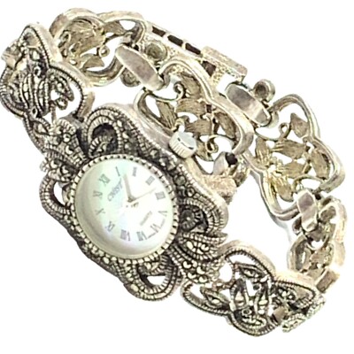 Vintage sterling silver 925 marcasite watch 7”. 27.5 grams  display picture 1