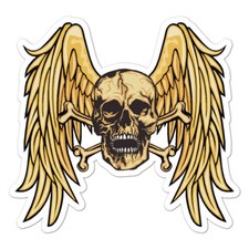 Skull Crossbones Wings, Vinyl Decal Sticker, Indoor Outdoor, 3 Sizes, 9006