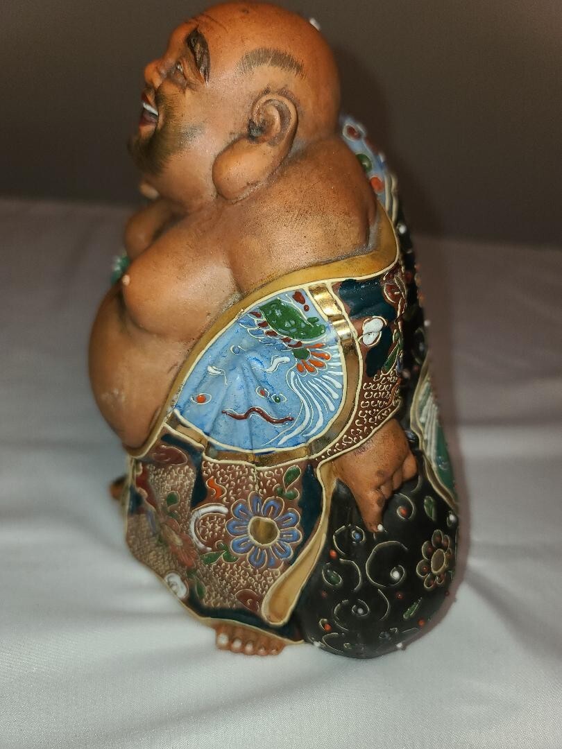 Antique Japanese Kutani Shichifuku Hotei Buddha Statue, God of