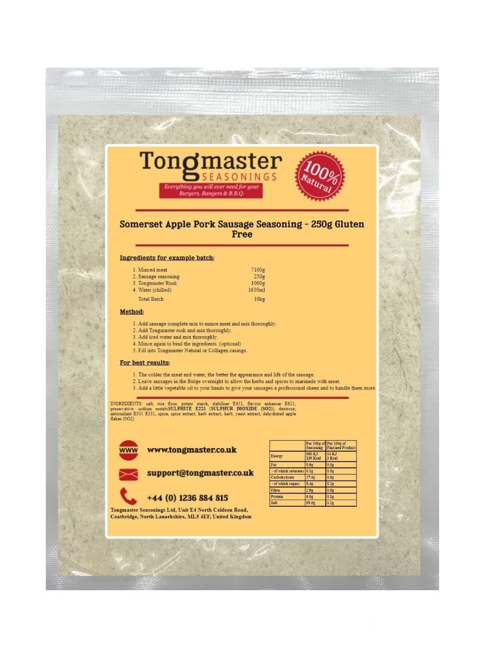 Somerset Apple Pork Sausage Seasoning - 250g (Gluten Free)
