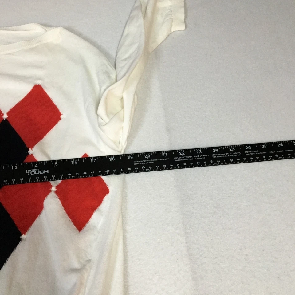 Blusa Ballantyne para mujer talla US M 40 Blanco Rojo Negro Argyle Cuello de barco Y2K 90s NWOT Foto 4 de 4