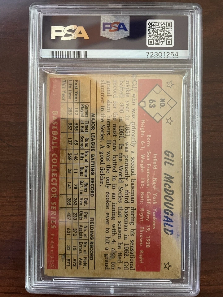 1953 Bowman Color #63 Gil McDougald PSA 1 Graded Baseball Card New York Yankees - Image 2 of 2