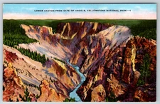 c1940s Lower Canyon Gate of Angels Yellowstone National Park Postcard Linen