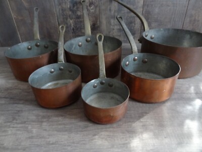 Lot De 6 Vieilles Casseroles En Cuivre étamé - N°10 à 21 - Cuisson Au Gaz