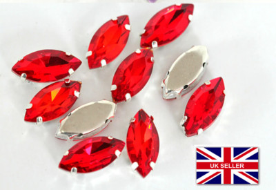 20x rot montiert zum Aufnähen geschliffene Glaskristalle Strasssteine Diamant 8x13 mm UK Lager