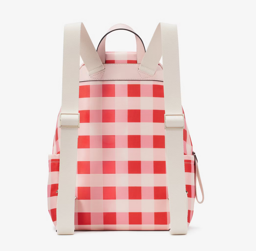 Kate Spade Chelsea Gingham Pink Red Medium Nylon Backpack  display picture 2