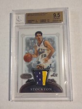 BGS 9.5 Gem John Stockton 2007 Bowman Sterling Jersey Patch Utah Jazz
