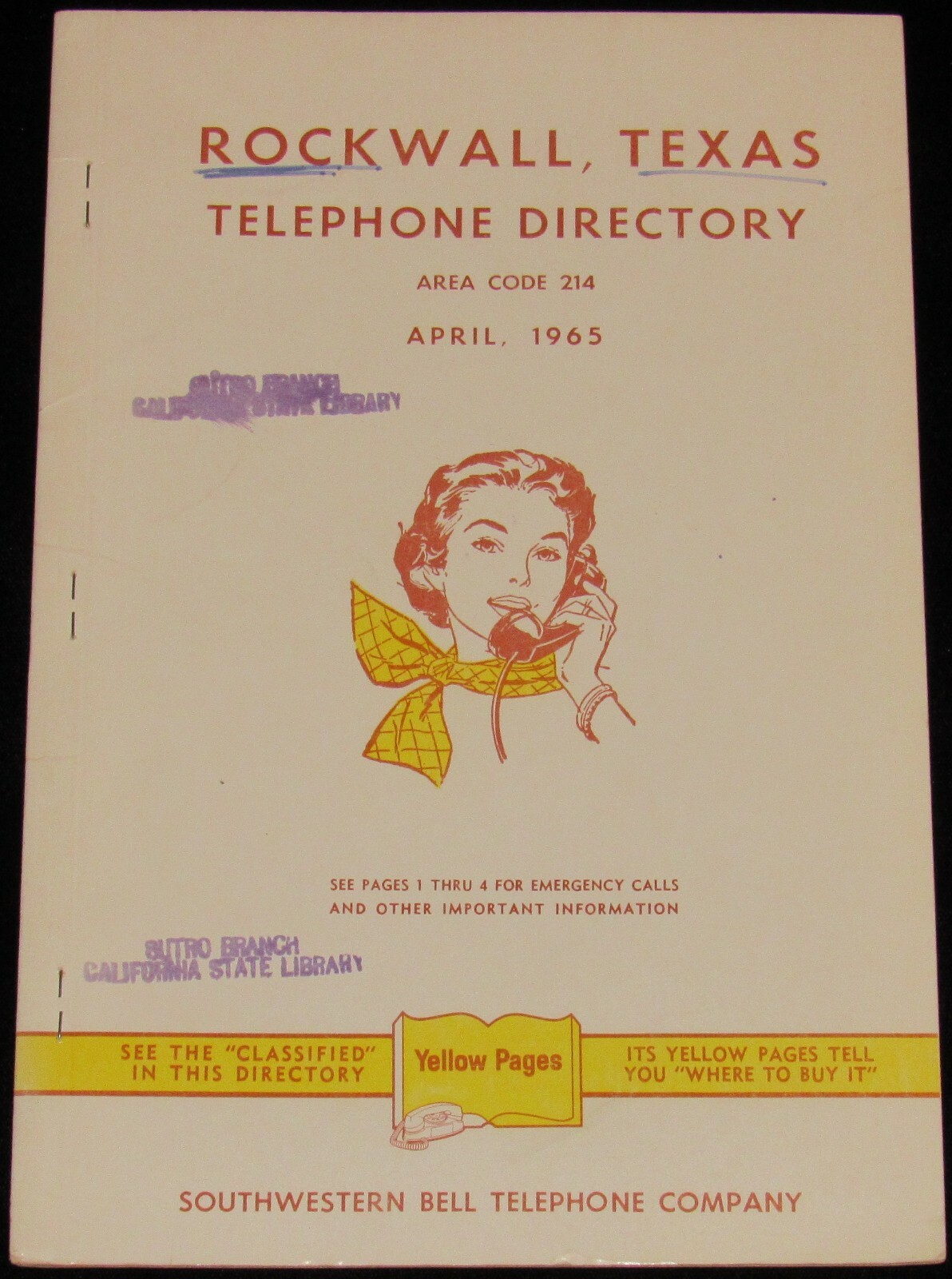 1965 TEXAS TELEPHONE DIRECTORY, ROCKWALL, AREA CODE 214 eBay