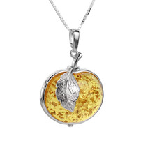 LEMON BALTIC AMBER STERLING SILVER APPLE PENDANT WITH CHAIN NEW IN BOX