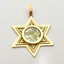 14K Gold Star of David Roman Glass Jewish Charm Pendant Bezel Setting Vintage
