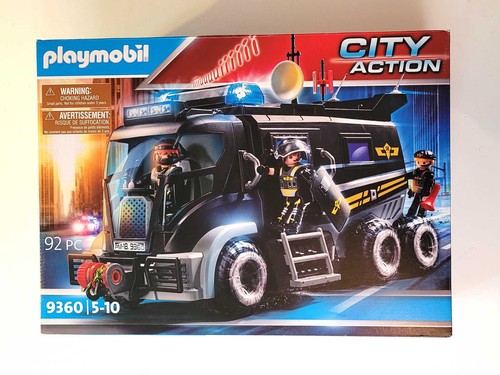 Playmobil Camion De Police D’élite – 3 Policiers, Sirène, Gyrophare, Portes/coffre/pare-brise Ouvrants – Toit Amovible – Pile AAA Non Incluse