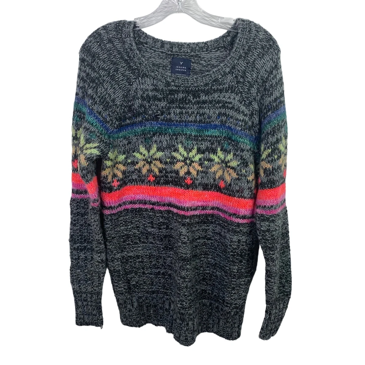 American Eagle Outfitters Sweater Womens S Gray Snowflake Fair Isle Knit |  eBay