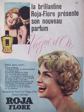 1959 ADVERTISEMENT ROJA-FLORE LA BRILLANTINE ET SON PARFUM WAVE D'OR