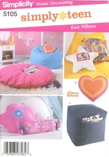 Simplicity 5105 Ottoman, Bean Bag Chair, Flower, Heart & Floor Pillows UNCUT