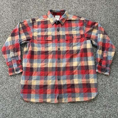 LL Bean Chamois Flannel Shirt Men's Large Traditional Fit Plaid 277981 Cozy