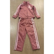 Adidas Girls 2T Tracksuit Set Pink Jacket and Joggers 3-Stripe Varsity Logo