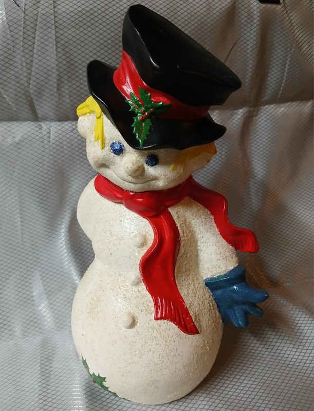 Vintage 1971 Byron Mold Ceramic Snowman Top Hat Scarf Christmas Figurine