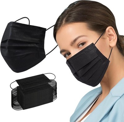 500 PCS Disposable Face Masks Black 3 Ply Earloop Breathable Mouth Cover    