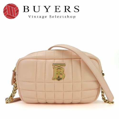 Used Burberry Shoulder Bag Mini Roller Leather Pink Crossbody Camera Bag Quilted